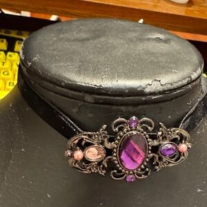 Elegant Purple and Pink Choker Necklace with elegant shiny satin silk.